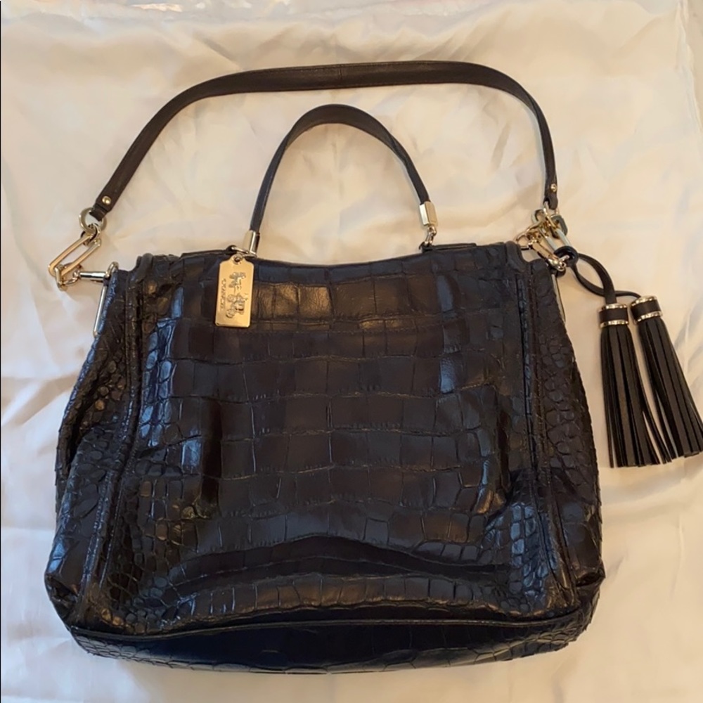 Coach Embossed Leather Python Chocolate Handbag - image 3